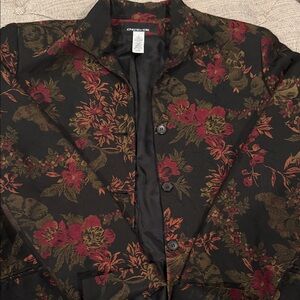 Jones New York Black Floral Longline Blazer - Red & Olive Floral